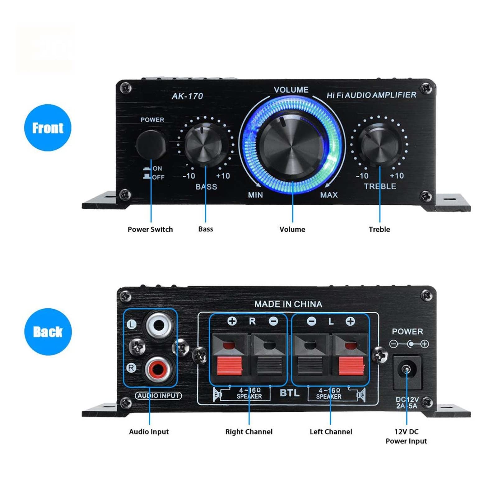 Amplificatore Audio, AK380 / AK370 / AK170 2 Canale Bluetooth HIFI Amplificatore di potenza Amplificatore domestico Audio Processor Classe D Controllo remoto FM. Radio(AK370)