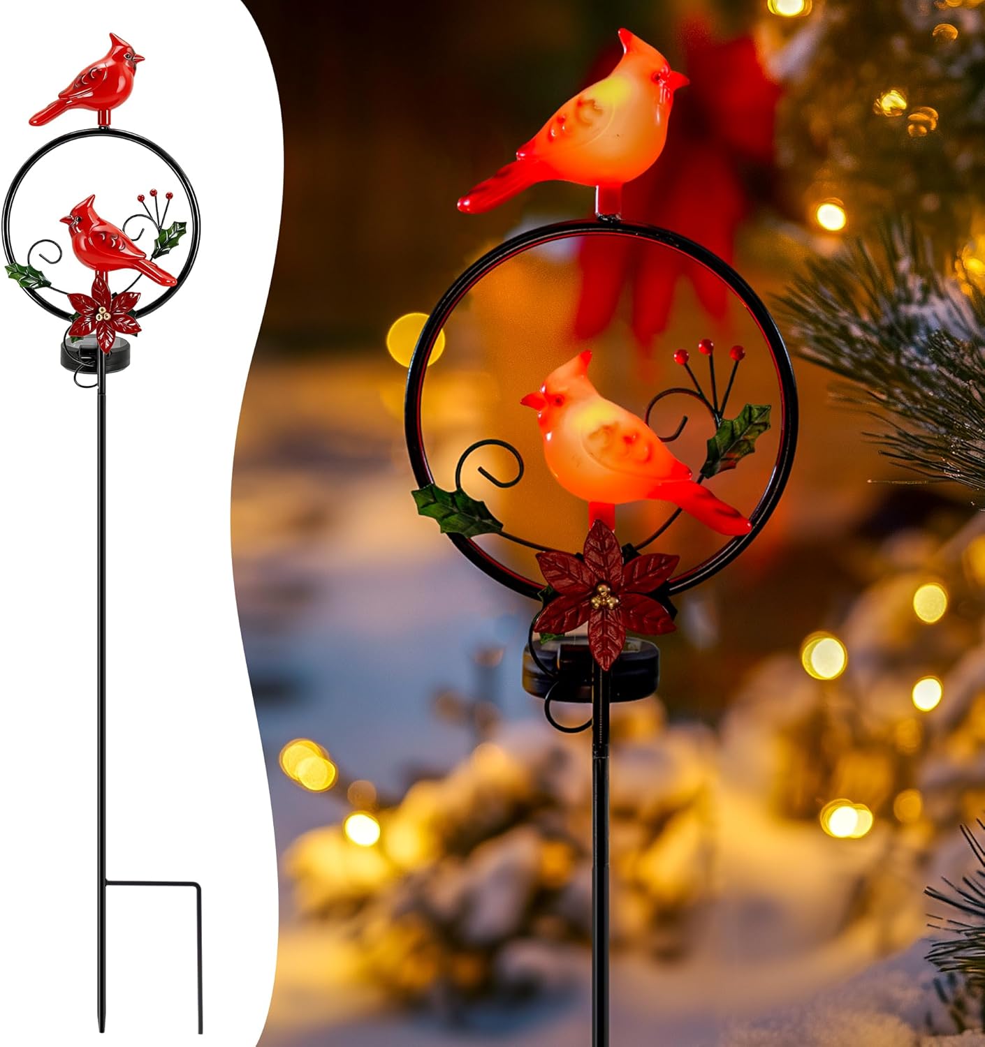Solar Cardinal Bird Statue Light Outdoor, Solar Powered Garden Decor with Iron Stake, Waterproof Cardinal Bird Decorations for Yard Patio Garden, Memorial Gift for Mom Grandma