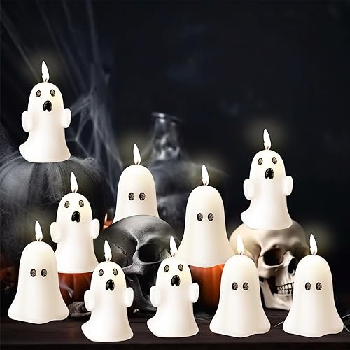 MTLEE 12 velas de Navidad de Halloween para el hogar, decoración de mesa de comedor, regalos de Papá Noel, velas de soya fantasma para Navidad,