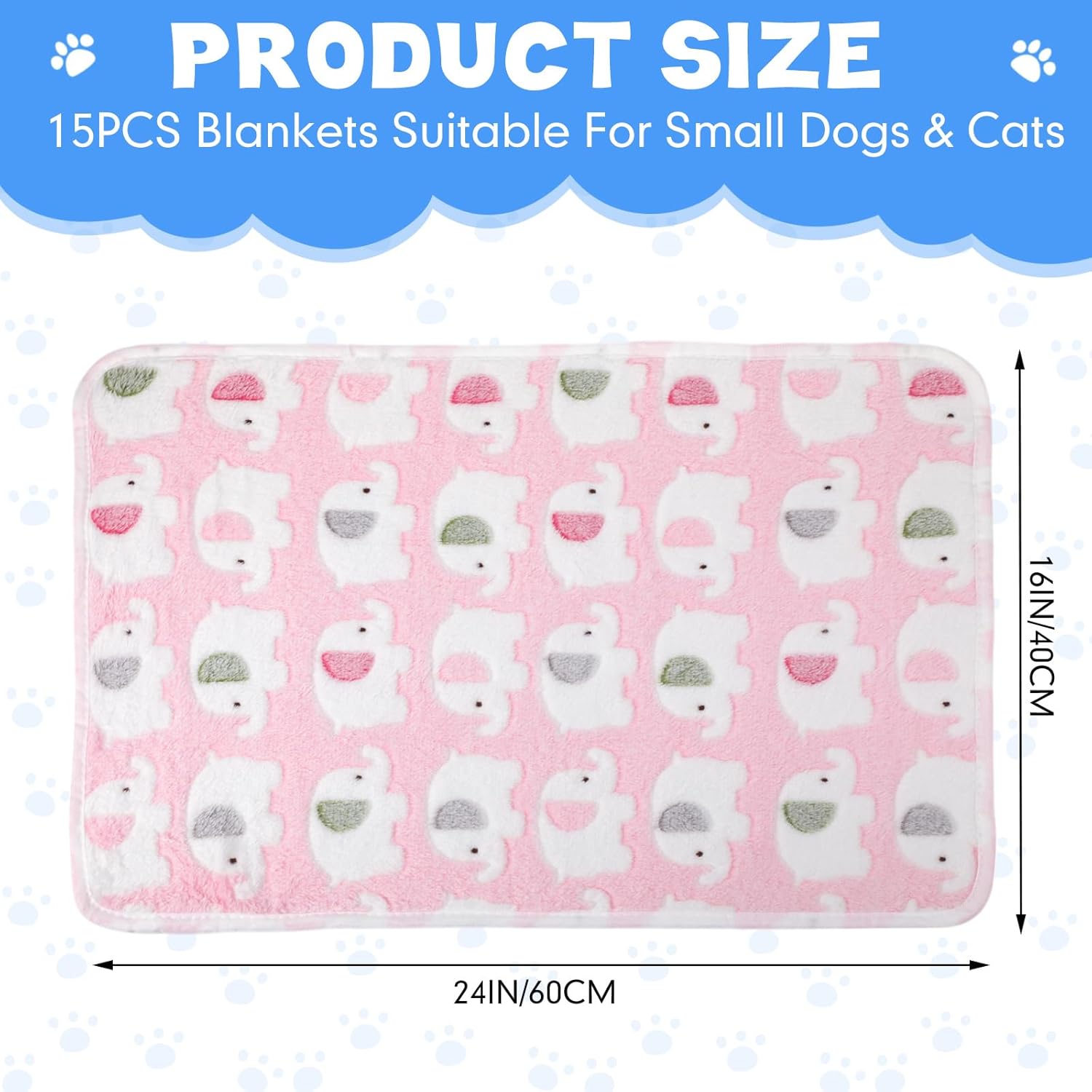 Chumia 15 Pcs Blankets for Dog Cat Soft Fluffy Fleece Washable Pet Dog Pattern Print Fleece Blankets for Pets Throw Warm Bed Mat for Puppy Cat 3 Colors, 24 x 16 Inches(Elephant) - Image 2