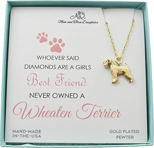 Collar con dije de Wheaten Terrier Peltre dorado antiguo Cadena de cable de acero inoxidable de 18 pulgadas con extensor de 2 pulgadas Regalo