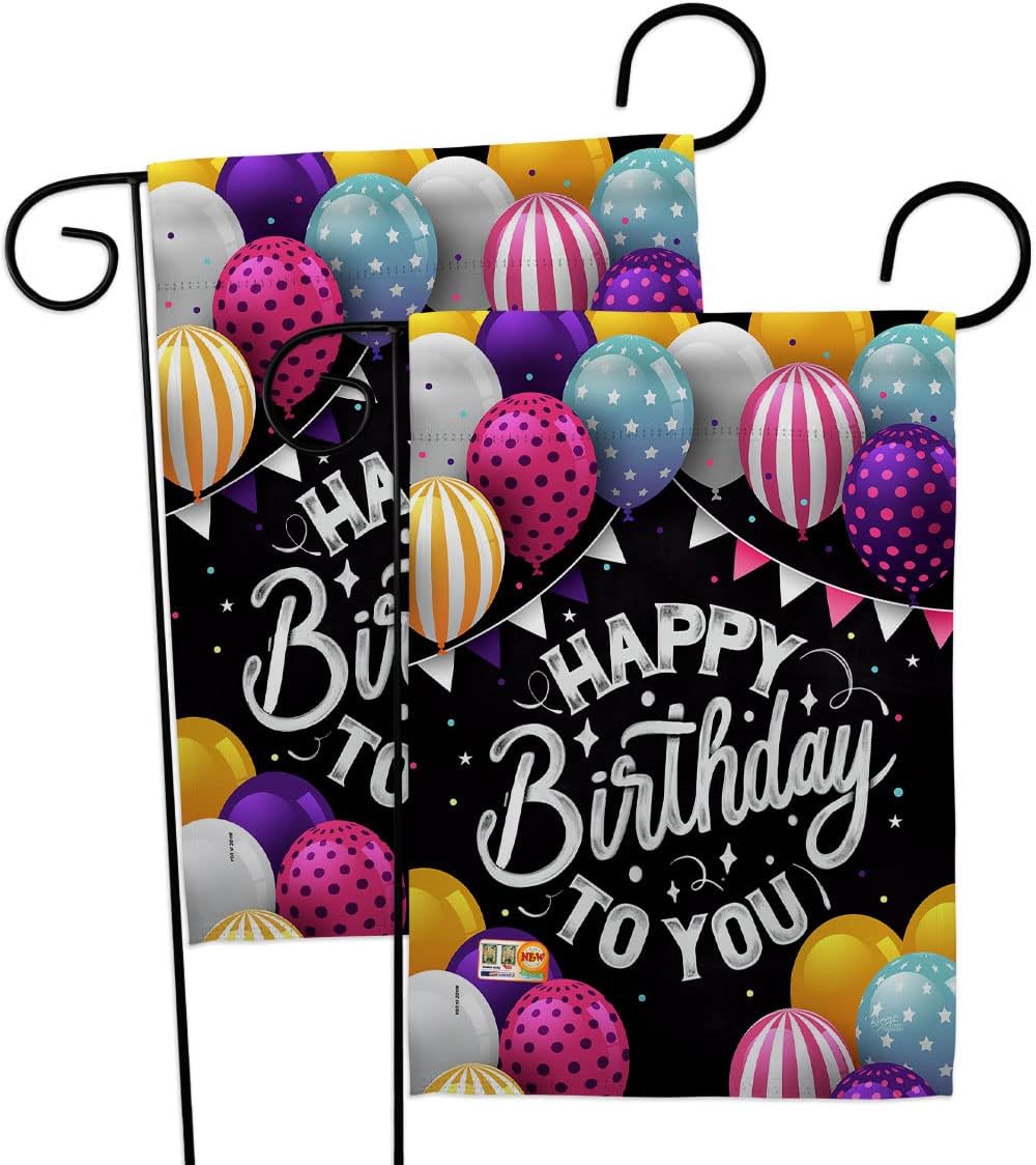Birthday to You Burlap Garden Flags Pack Celebration Cake Gift Present Candy Bouquet Occasion Anniversary Party USA Vintage Applique Small Decorative Yard House Banner Double-Sided US Made 13 X 18.5