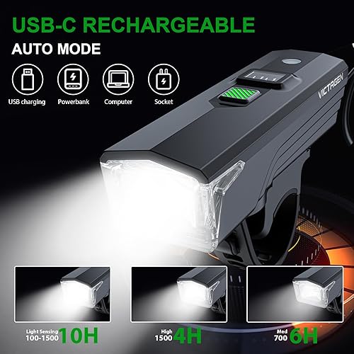 Miniatura 6 de Victagen Ultra Bright USB Rechargeable Bike Light Set, Powerful Bicycle Front Headlight and Back Taillight, 5 Light Modes, for Men Women Kids Road