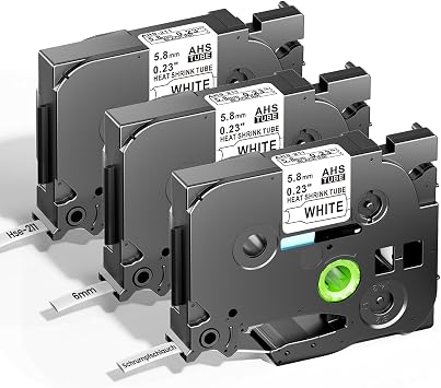 HSe-211 Compatible Brother P-Touch Heat Shrink Tube Label Tape 5.8mm | HSe211 Black on White for P-Touch PT-E300 PT-E500 PT-E550W PT-P750WVP Etikettenhersteller