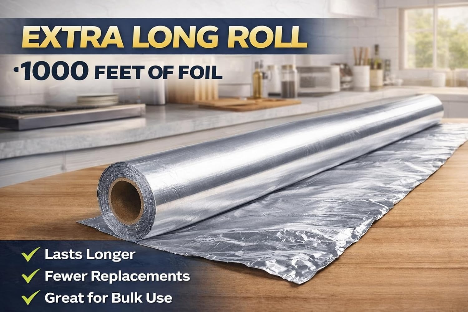 Aluminum Foil, 12x1000 Inches, Silver, for Cooking, Baking, Grilling, Wrapping, Commercial use, and Food Storage