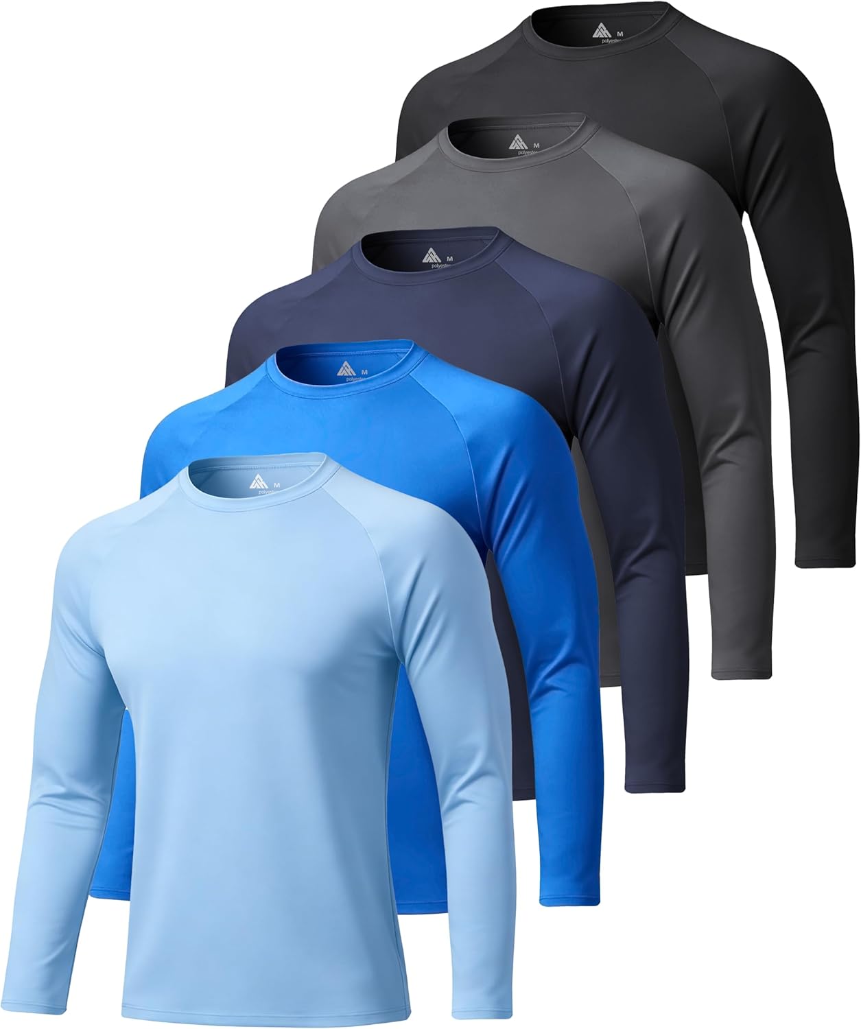 ZITY 5 Pack Long Sleeve Shirts for Men UPF 50+ Sun Protection Fast Dry Lightweight Fishing Swim Rash Guard Workout Shirt