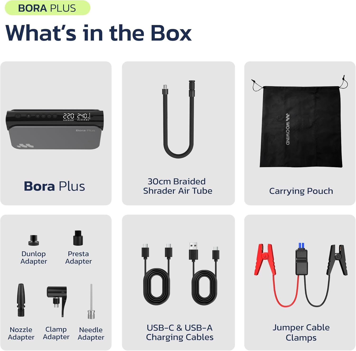 Woowind Jump Starter with Air Compressor 3-in-1 Car Battery Booster, 65W Power Bank, 150 PSI Portable Tire Inflator for 6.0L Gas, 3.0L Diesel Engines, 16000mAh Battery Booster with LED Light - Image 10