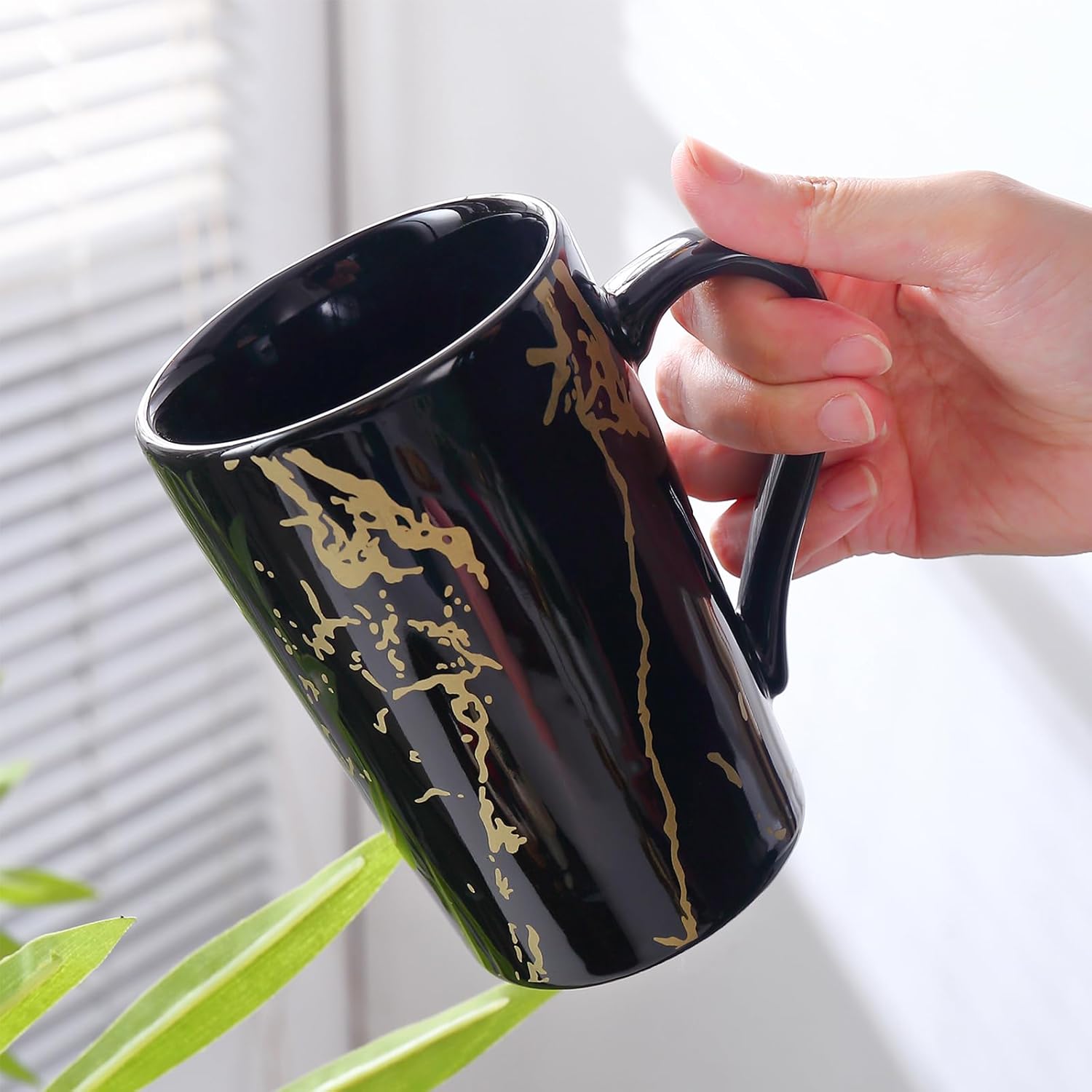 Porcelain Coffee Mugs, 12 Ounce, Set of 6, Black | Hot Tea | Cappuccino | Mocha | Cocoa | Cups for Latte (black)