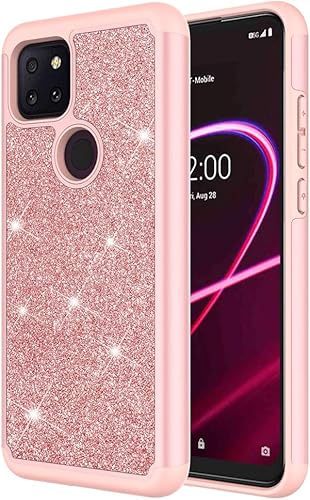 Miniatura 3 de Funda protectora para T-Mobile Revvl 5G con protector de pantalla y protector de pantalla brillante de goma con diamantes brillantes para niñas y
