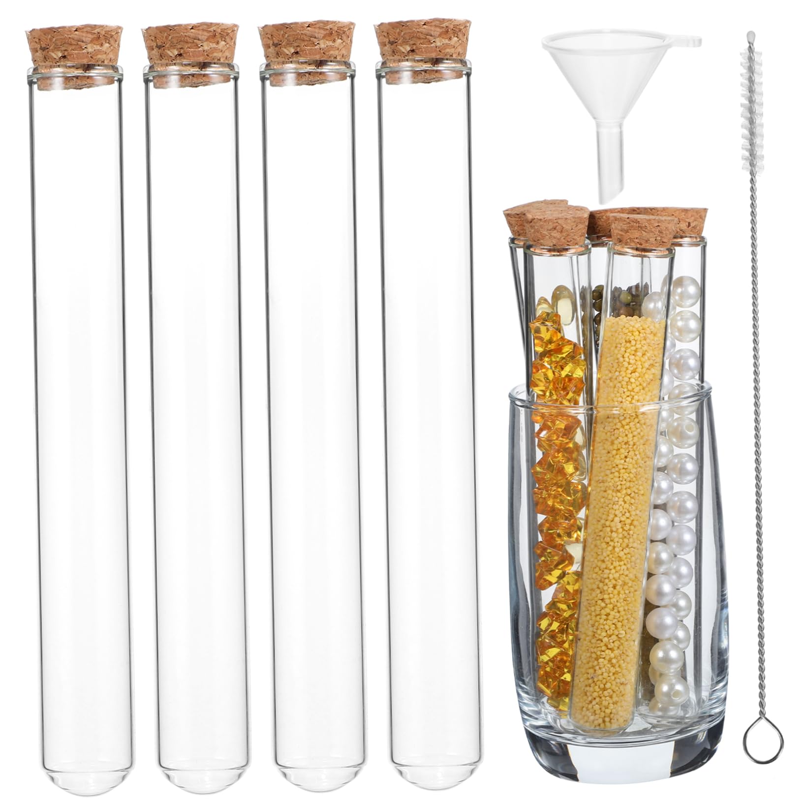 NAMOARLY 16 Pcs Scientific Test Tube Set Glass Lab Tubes Cork Stopper Heatproof Funnel Cleaning Brush Sample Storage