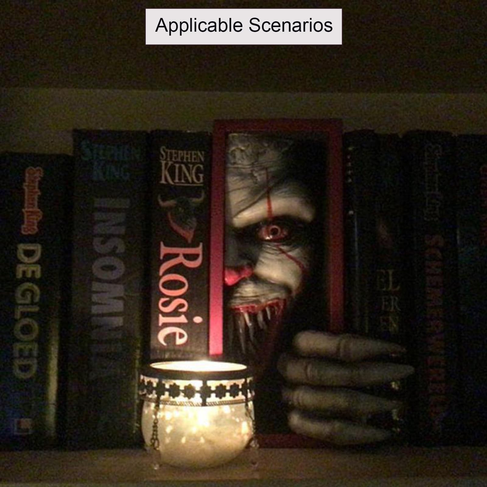 1 PCS Halloween Peeping Bookend Golden Clown Resin Sculpture Realistic Peeps Bookshelf Decoration for Decorating Bookshelves Desks Offices (The Reclaiming Clown)