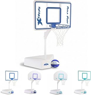Dunn-Rite Splash & Shoot Pool Basketball Hoop, Adjustable Height Clear Backboard – 200lbs Water-Filled Base, Stainless Steel Rim & Waterproof Basketball, Made in USA, Clear Blue Xtreme