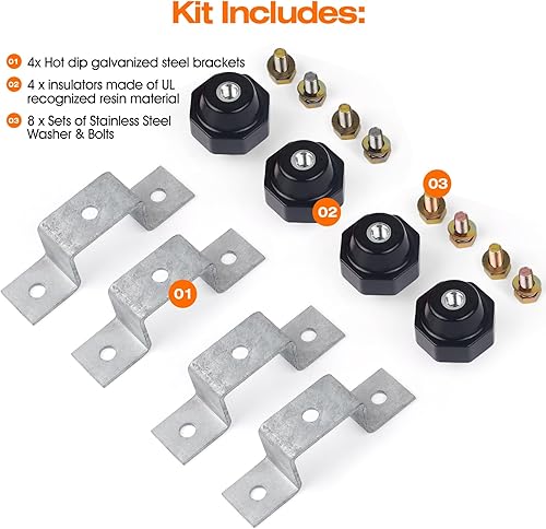 Miniatura 5 de 4 aisladores de separación de 2500 V con soportes de montaje de barra colectora de tierra (aislante negro de 2 pulgadas)