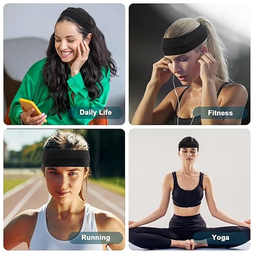 Miniatura 4 de DERAYEE Diademas para mujer, 6 diademas elásticas negras de tela suave antideslizante para mujeres, yoga, deportes, entrenamiento (9 x 2.5 pulgadas)