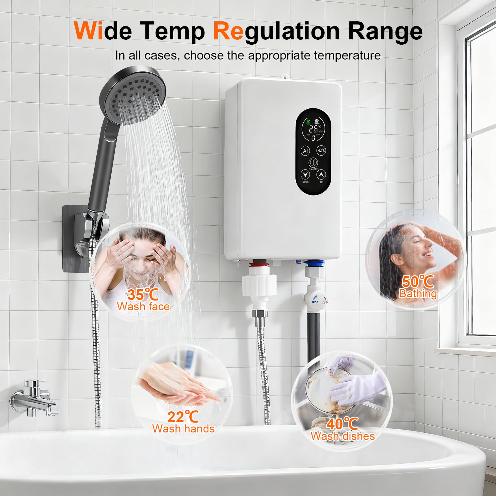 Calentador de agua eléctrico de paso, 5500 W, 220 V, indicador de temperatura, unidad integrada, control inteligente, mini calentador de agua, adecuado para duchas y baños