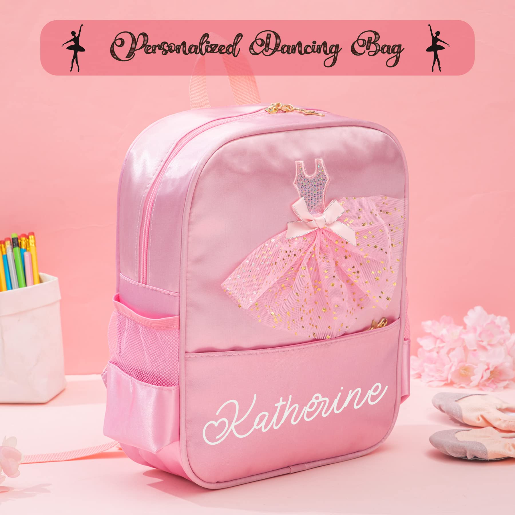 Roycraft Personalized Ballet Dance Bag for Girls Custom Name for Girls Dance Shoe Bag Gymnastics Ballet Bags Overnight Travel Bags with Adjustable Shoulder Strap