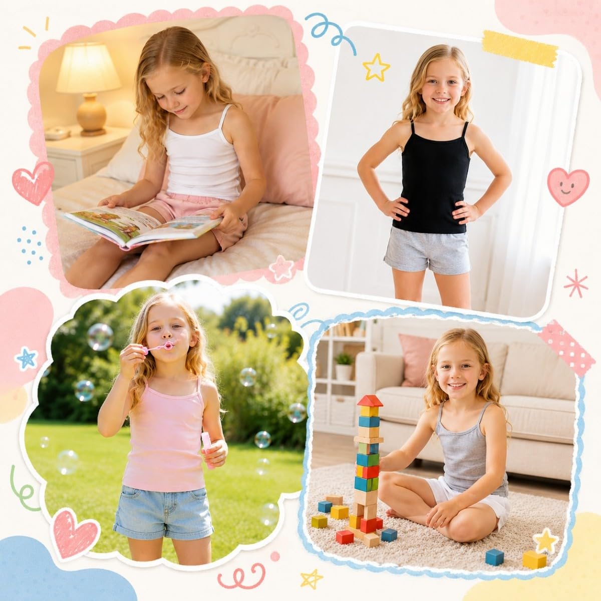 Ensemble de 4 Gilets de Couleur Unie Classiques pour Enfants pour Les Filles de 2 à 10 Ans, Gilet de Travail en Coton, Lot de Plusieurs
