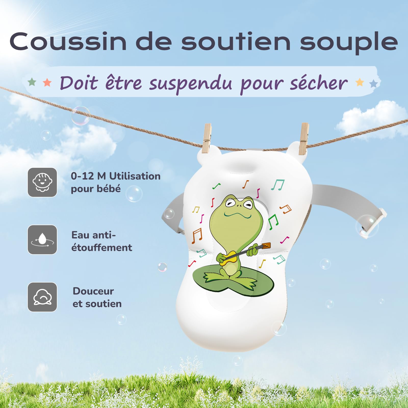 COOSEYA Baignoire Pliable pour Bébé, Grise, Inclut Coussin de Bain, Bouchon d'Évacuation