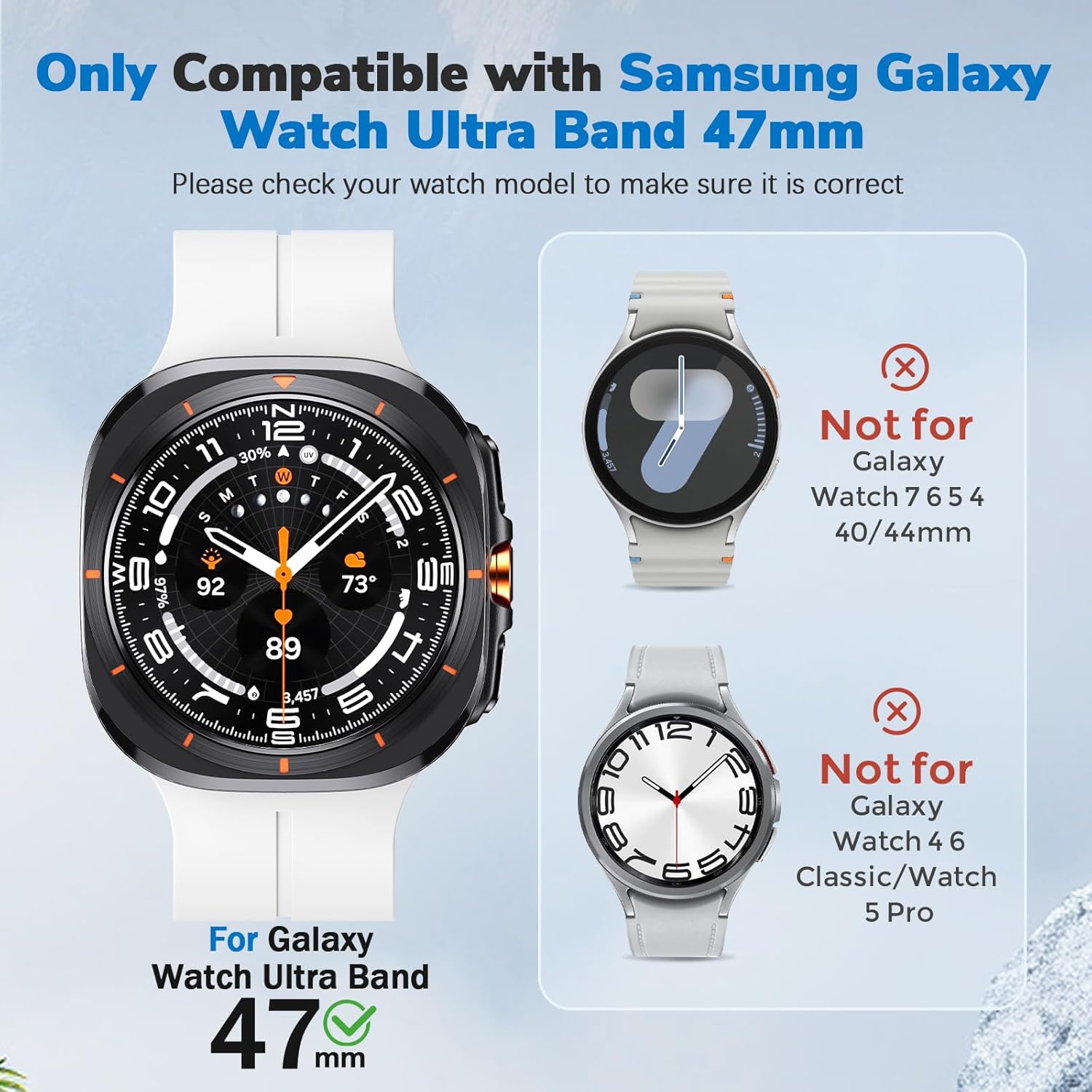 ANCOOL for Samsung Galaxy Watch Ultra Bands 47mm, Soft Silicone Sport Magnetic Band for Samsung Galaxy Ultra Watch Band for Men Women, White - Image 3