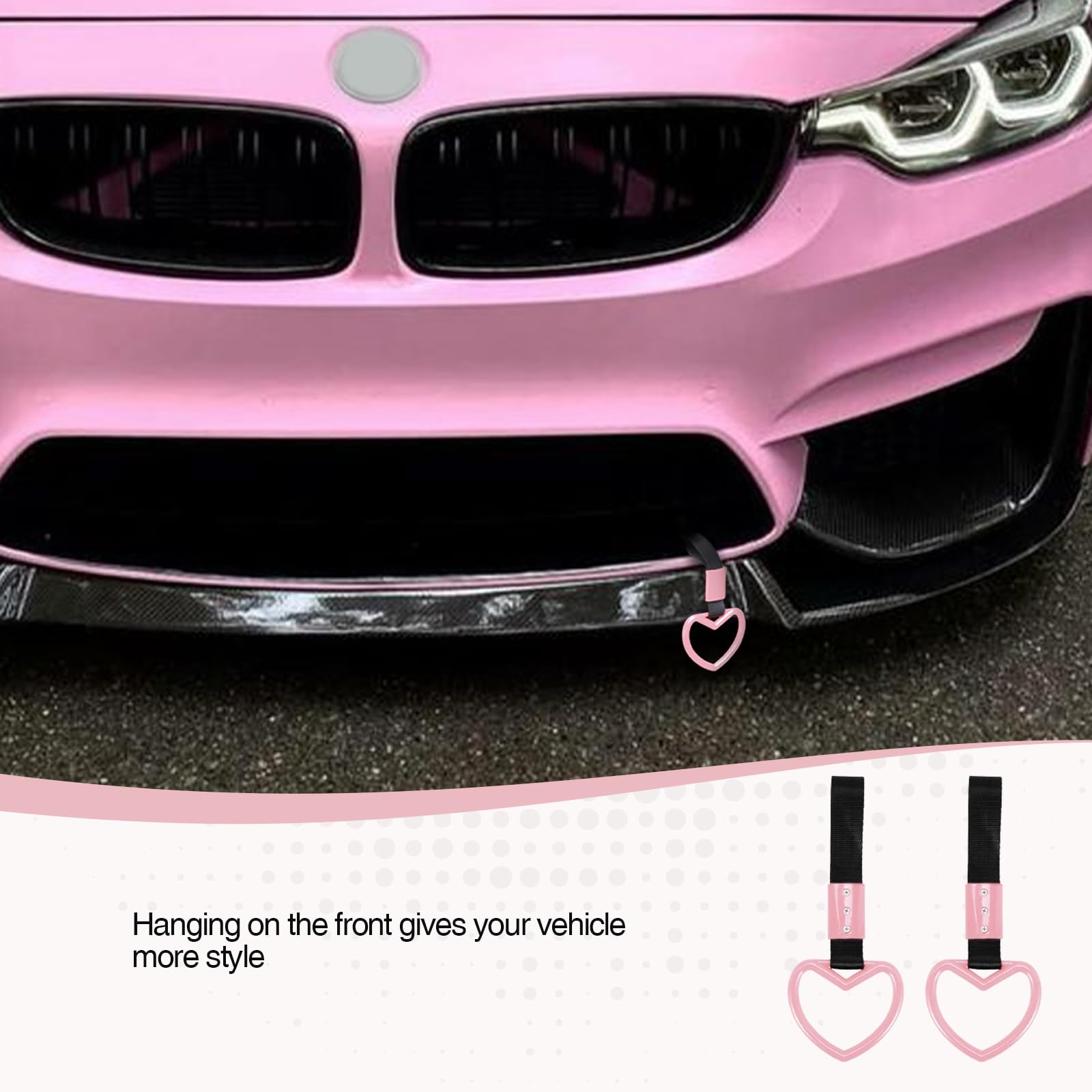 2PCS Heart Shaped Car Handle Straps Rear Bumper Warning Keychain Ring with Drift Charm for Car Exterior Interior — view 5