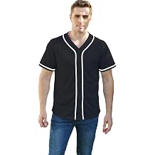 BAICAIYU Men's Baseball Jersey Sports Softball Shirt Short Sleeve Club Casual Wear Fashion Button V-Neck Wide Stripe
