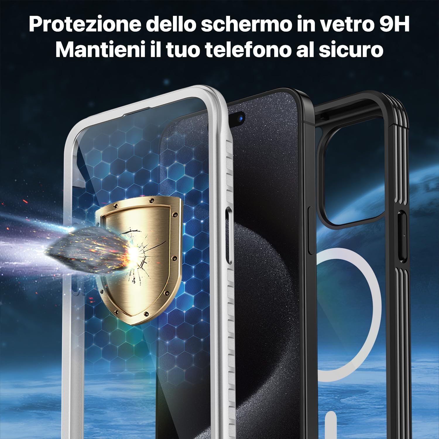 CENHUFO Cover Magnetica iPhone 15 Pro Max, [Compatibile con Magsafe] Integrata [9H HD] Vetro Temperato Schermo e Protezione Fotocamera, Custodia Antiurto 360 Gradi Rugged Doppia Faccia Case - Nero