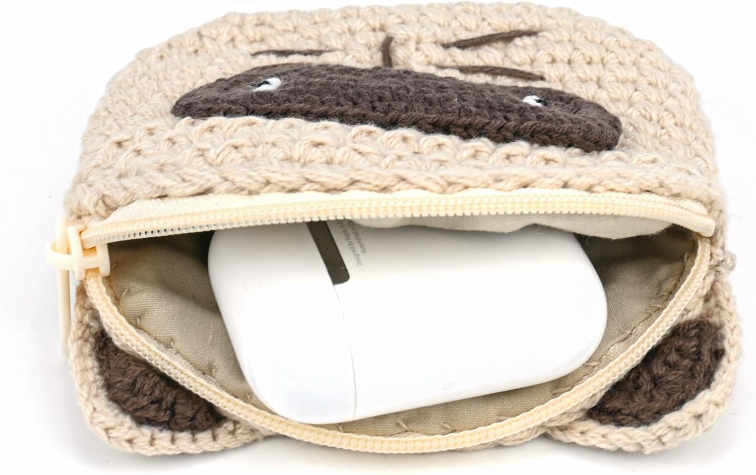 Crochet Earbuds Storage Bag Handmade Knit Purse Protective Case for AirPods (Cat)
