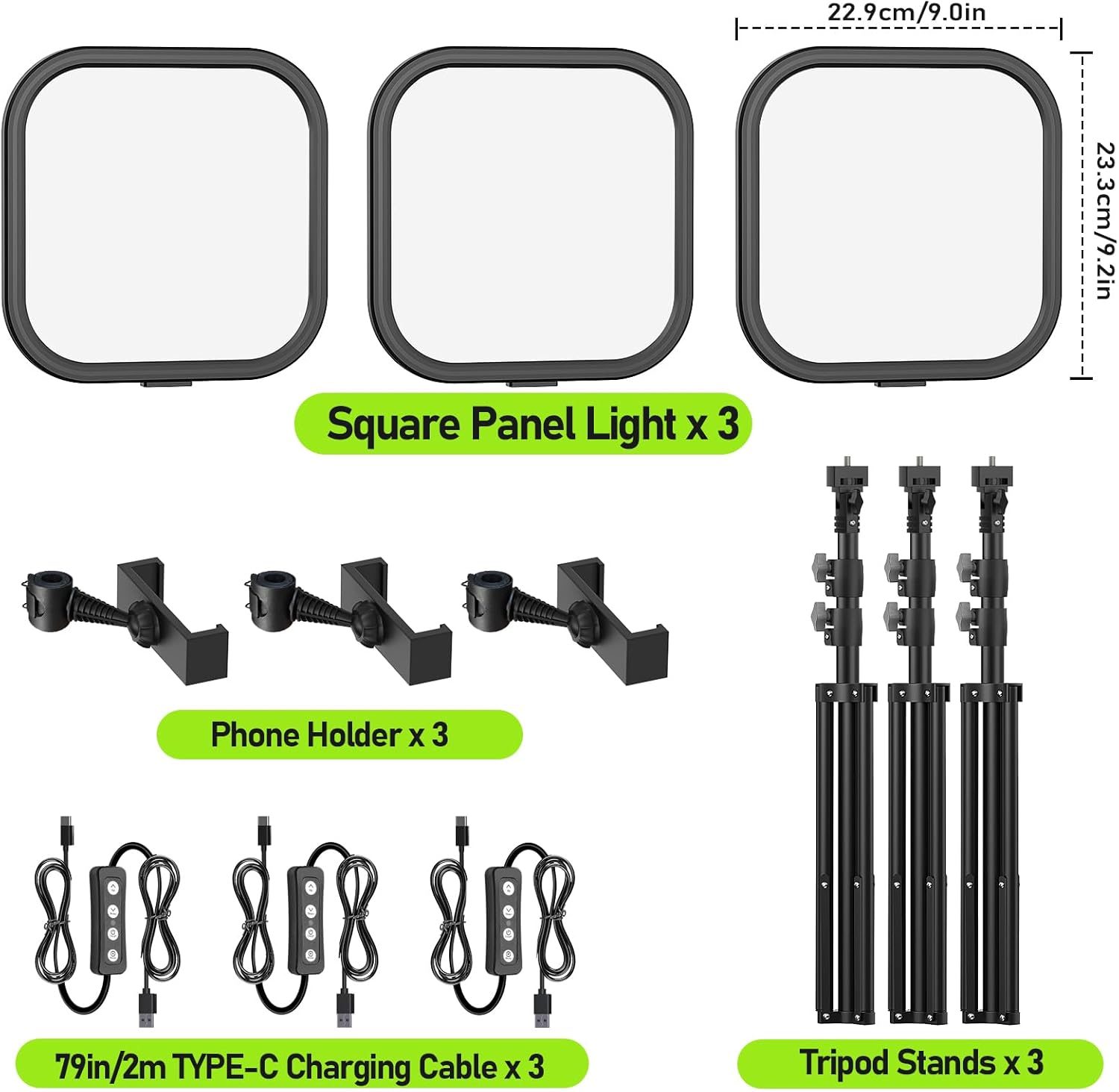 ALTSON 3 Pack LED Video Panel Light, 2500-8500K Dimmable Studio Lights with Tripod Stand & Phone Holder, 78" Photography Lighting Kit for Video Recording, Game Streaming, Photography, Tiktok, YouTube