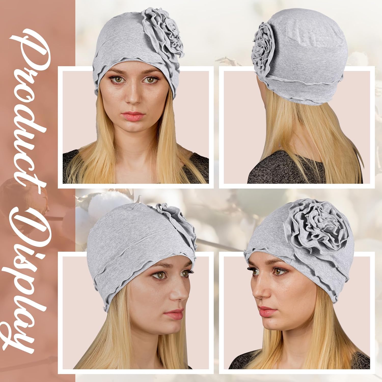JenPen 4 Pcs Cotton Chemo Turban Headwear for Women Soft Cancer Head Scarf Hats Elastic Covers Wraps for Women's Hair - Image 5