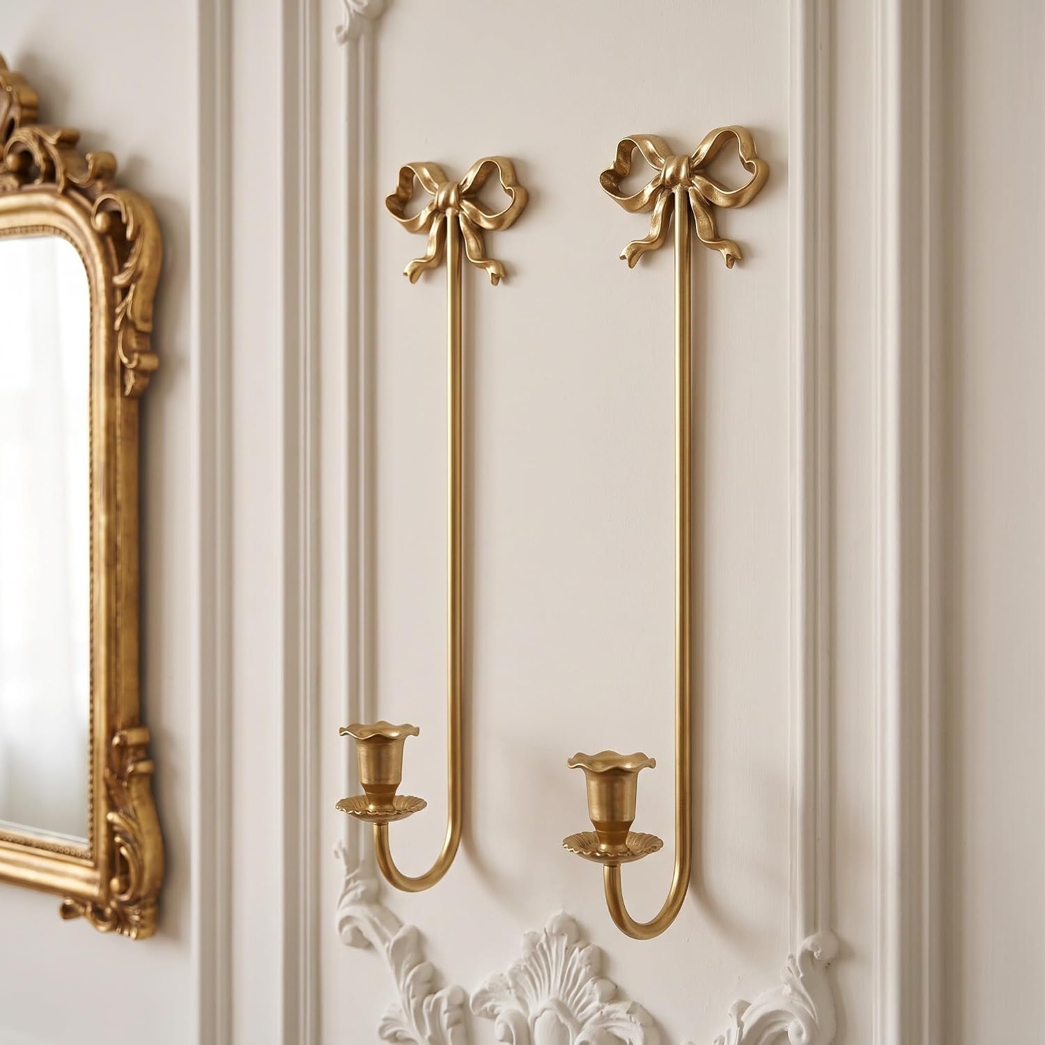 2pcs Matte Gold Bow Wall Candle Sconce for Taper Candles, Iron