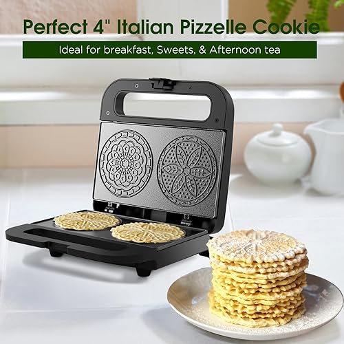 Miniatura 2 de Máquina Preparadora de Pizzelle, Mini Horno Eléctrico Antiadherente para Pizzelle y Galletas para Vacaciones, Fiestas, Postres (Revestimiento