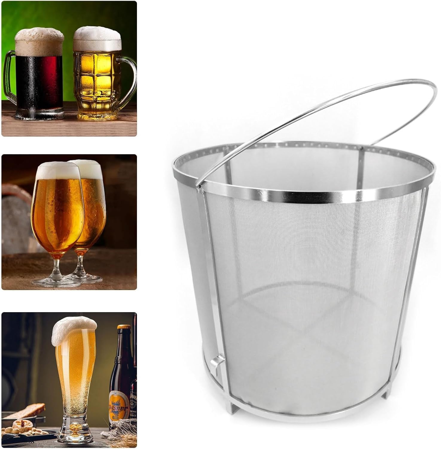 Feinmaschiger Braufilterkorb, Wiederverwendbarer Getreide- Und Hopfenfilter Aus Edelstahl 304 Mit Griff Und Stützbeinen, Sieb Für Braukessel Für Bier, Wein Und Apfelwein. 13.8x13.8 inch