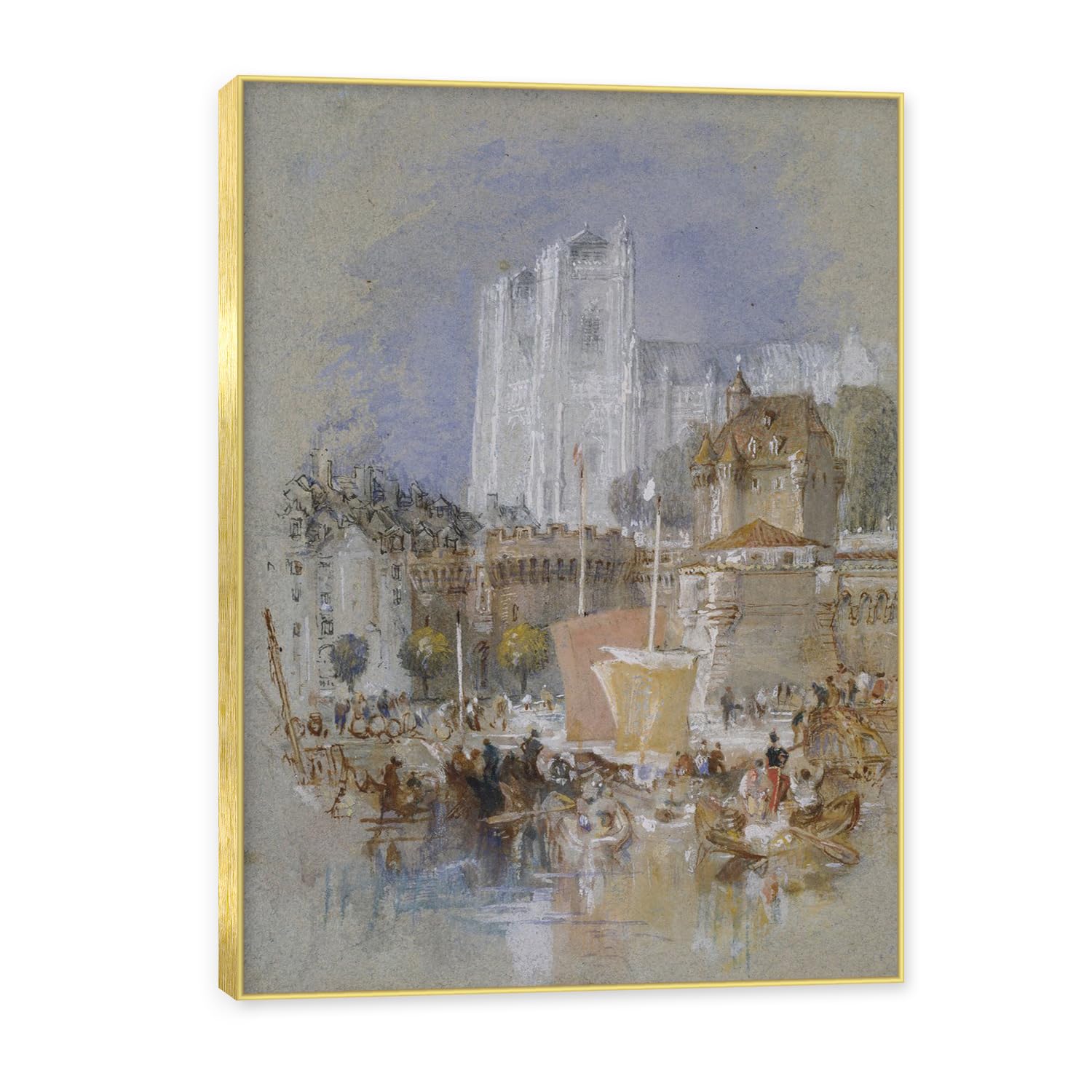Złota rama. Meisterwerk autorstwa J. M. W. Turner obraz na płótnie z ramką do galerii Romantyczny krajobraz malarstwo sztuka do salonu. A71. 30 x 42 cm.