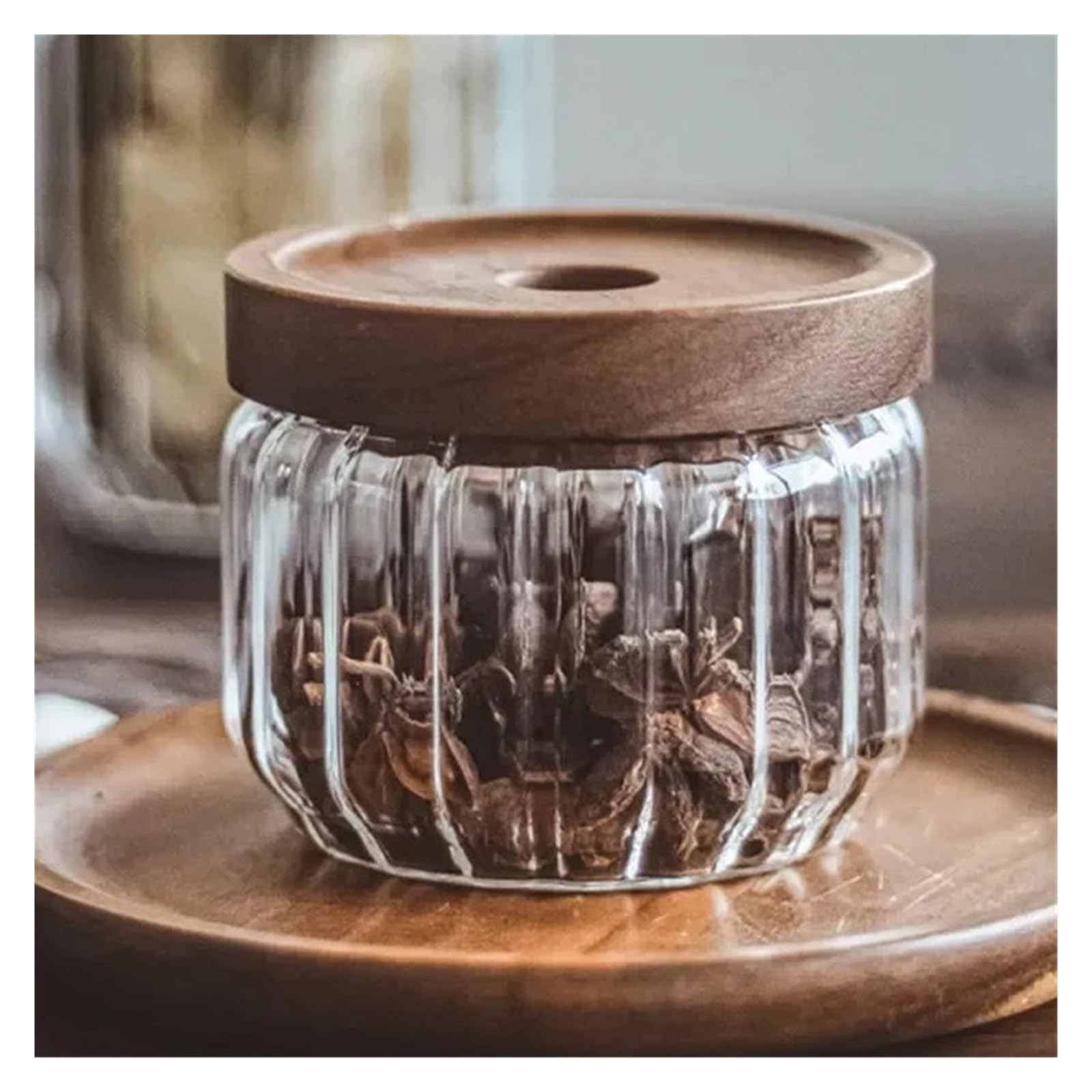 Glas-Aufbewahrungsbehälter mit Akazienholzdeckel, luftdicht | Borosilikatglas für Snacks, Tee und Kaffeebohnen in der Küche(750ML)