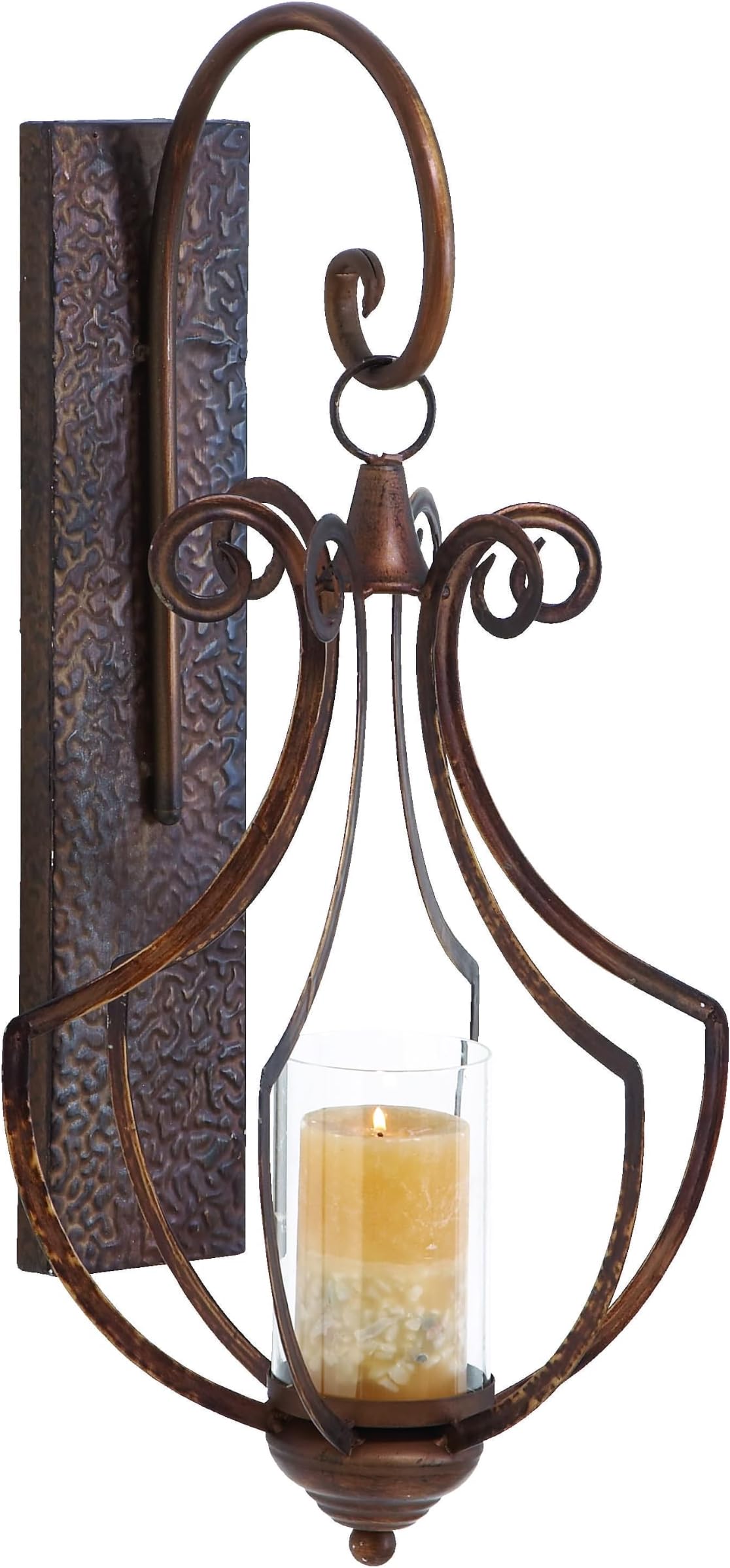 Deco 79 Metal Single Candle Wall Sconce, 13" x 12" x 25", Bronze | Indoor Outdoor Scroll Candle Sconce Single Candle Sconce