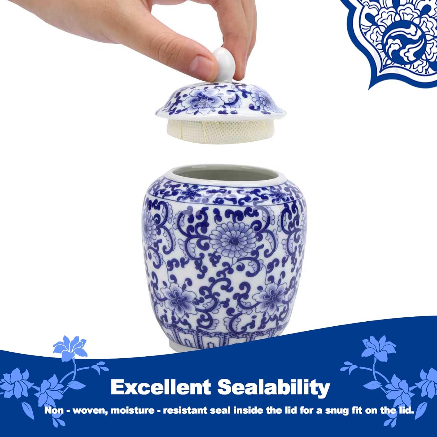 Set of 4 Small Blue and White Chinoiserie Porcelain Vases - Ginger Jars for Home Decor, Bedroom, Living Room, Console Table Top Decor - Table Accent Shelf (Vibrant)
