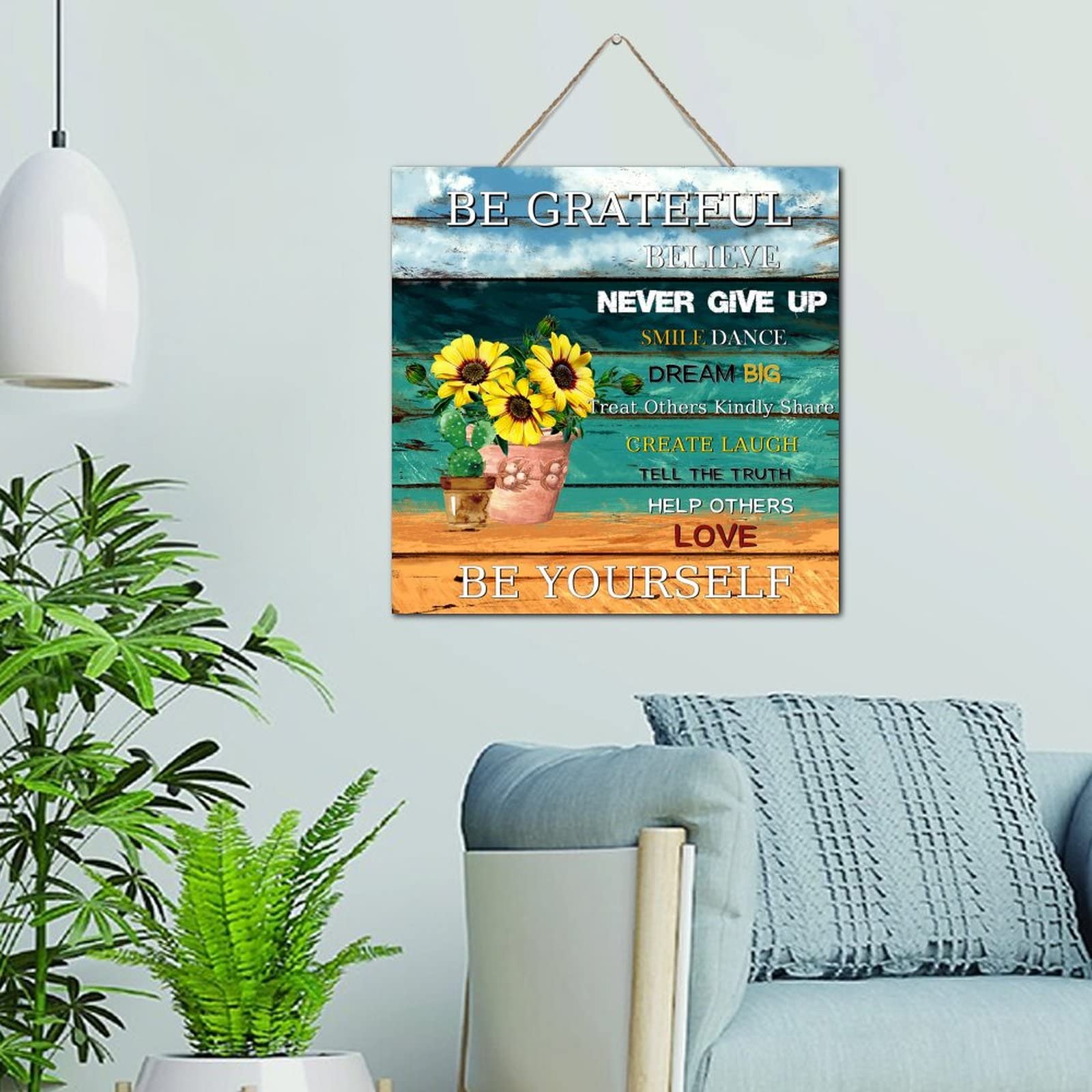 Plaque en bois Be Grateful pour décoration murale de maison, bureau et cuisine moderne