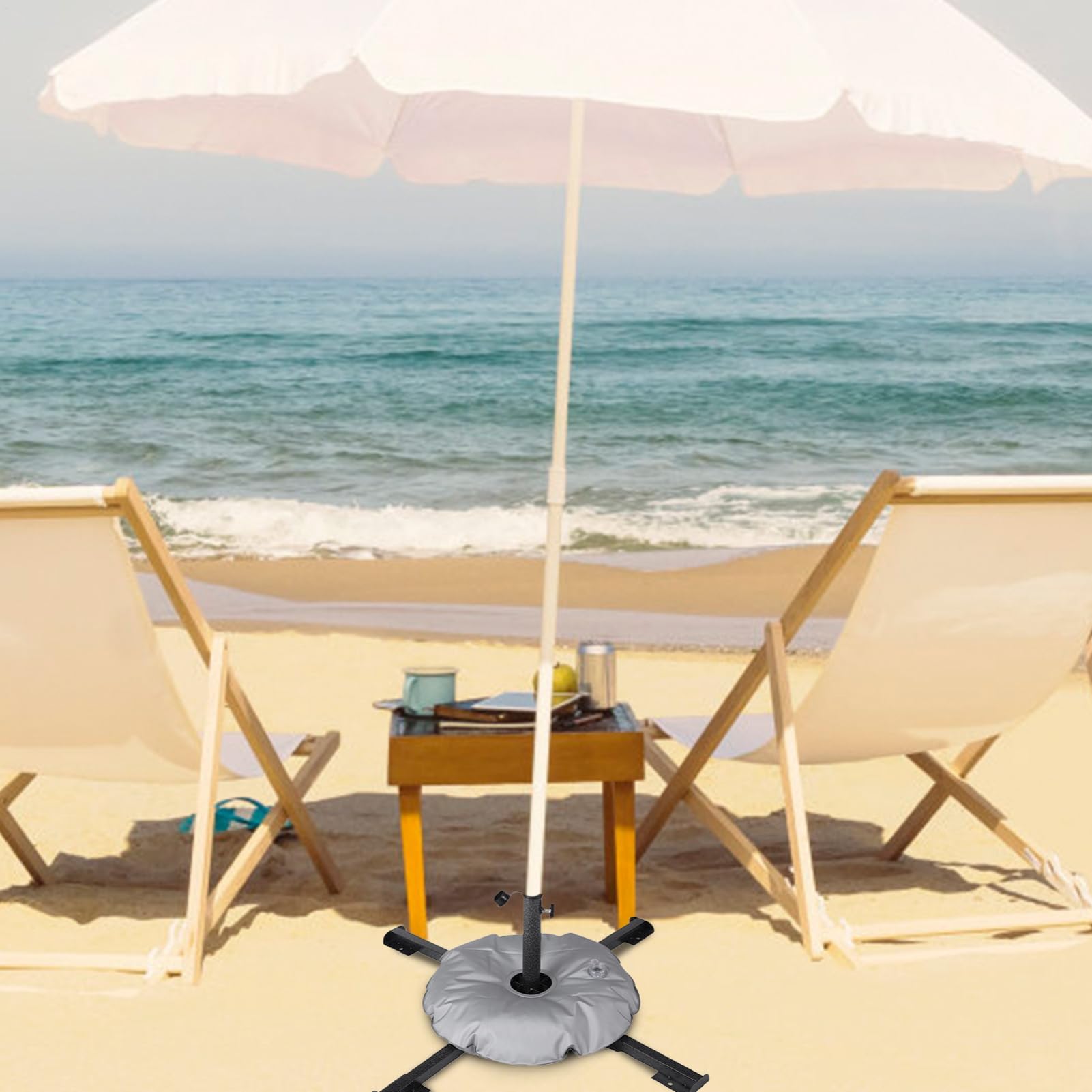 Zewnętrzny parasol przeciwsłoneczny przenośny i składany z podstawą wypełnioną wodą o wadze 10 kg, solidna konstrukcja do ogrodu na plaży, przy basenie, trwałe rozwiązanie zacieniające dla relaksu