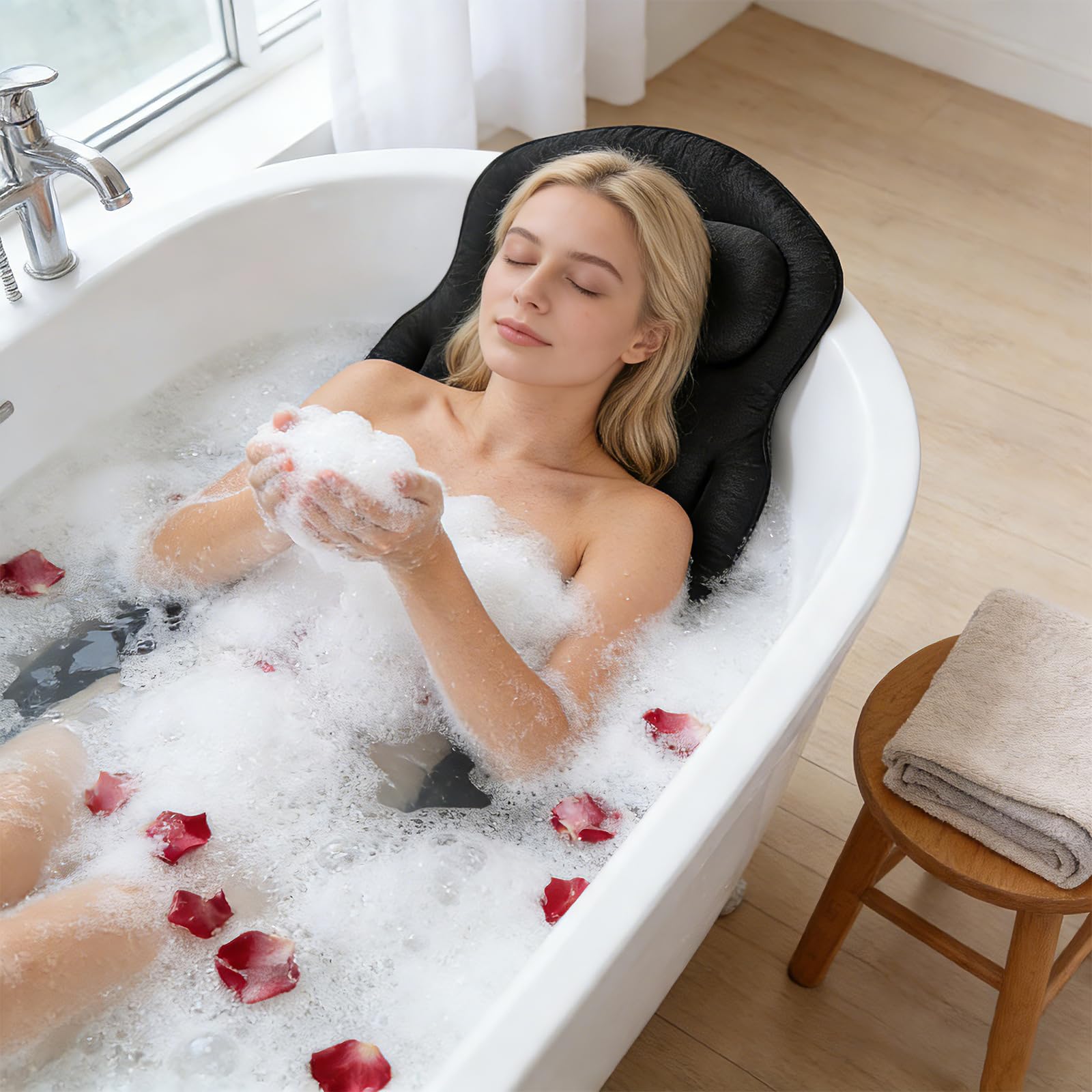 Almohada de baño de cuerpo completo para la bañera, alfombrilla de bañera engrosada con reposacabezas que apoya el cuello, la espalda y las piernas, cojín para bañera con ventosas y ganchos