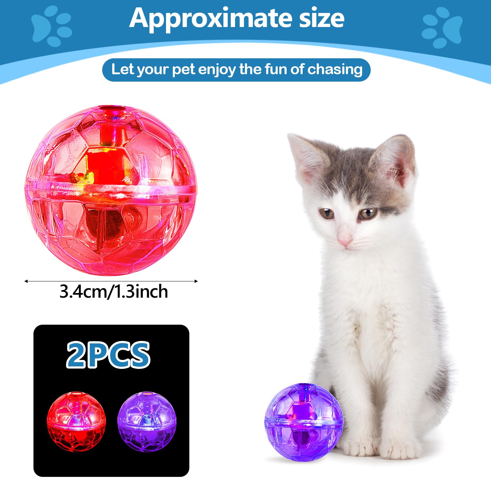 Sratte Katzenball, Geisterjagd, leuchtende Katzenbälle, Spielzeug, Bewegungs-LED, bewegungsaktiviert, blinkend, beleuchtet, interaktives Spielzeug, Haustier-leuchtender Ball, Rosa, Lila, 2 Stück