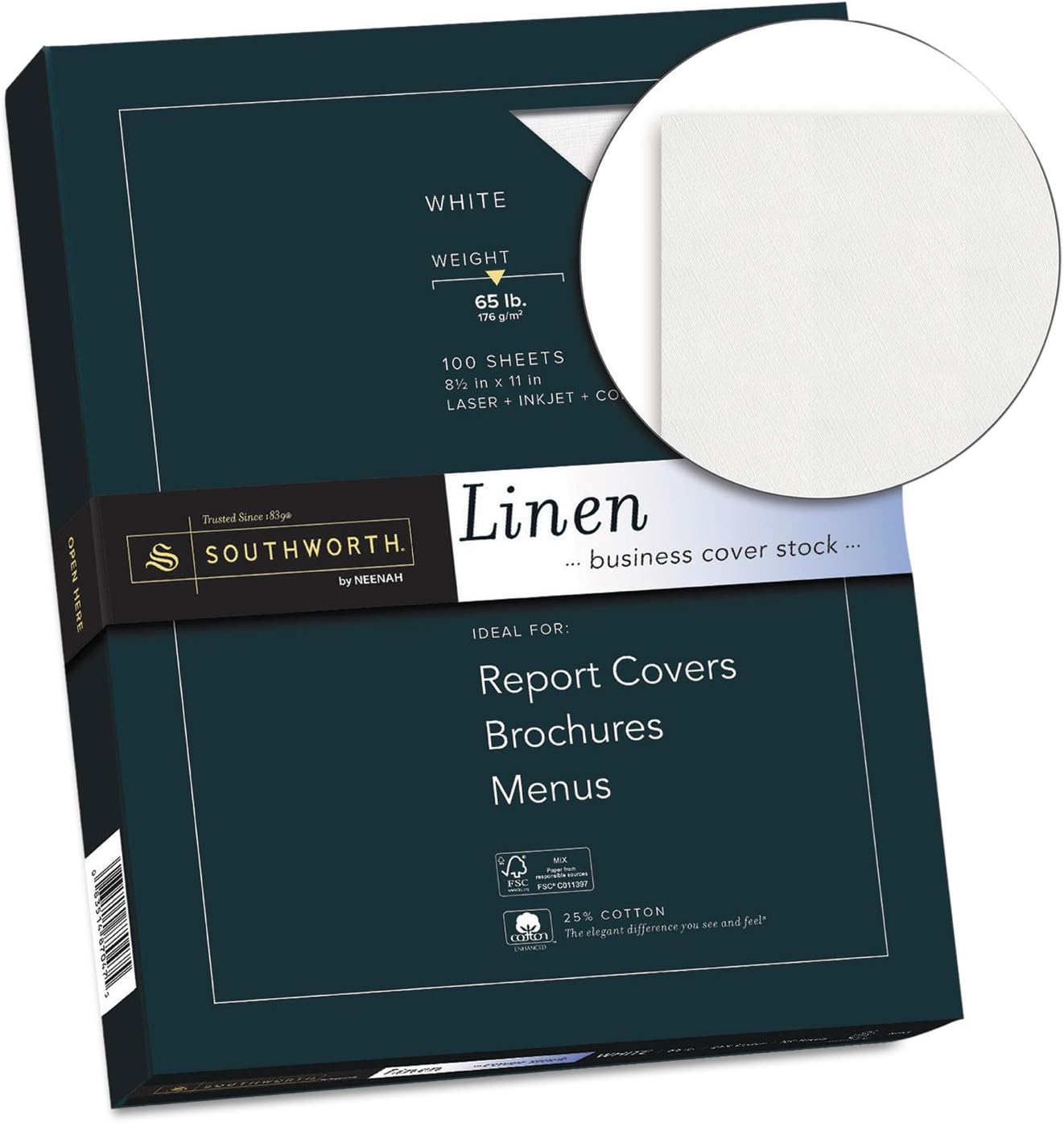 Southworth Z550CK 25% Cotton Linen Business Coverstock White 65 lbs 8-1/2 x 11 100/Box FSC image 2