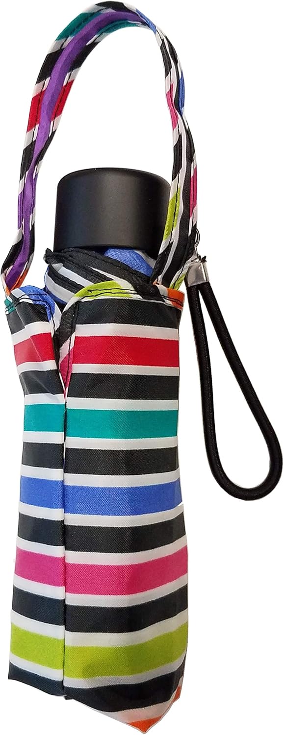 Totes Micro Mini Manual Umbrella, NeverWet technology, Purse Umbrella, Colorful Stripes, 38" arc Coverage