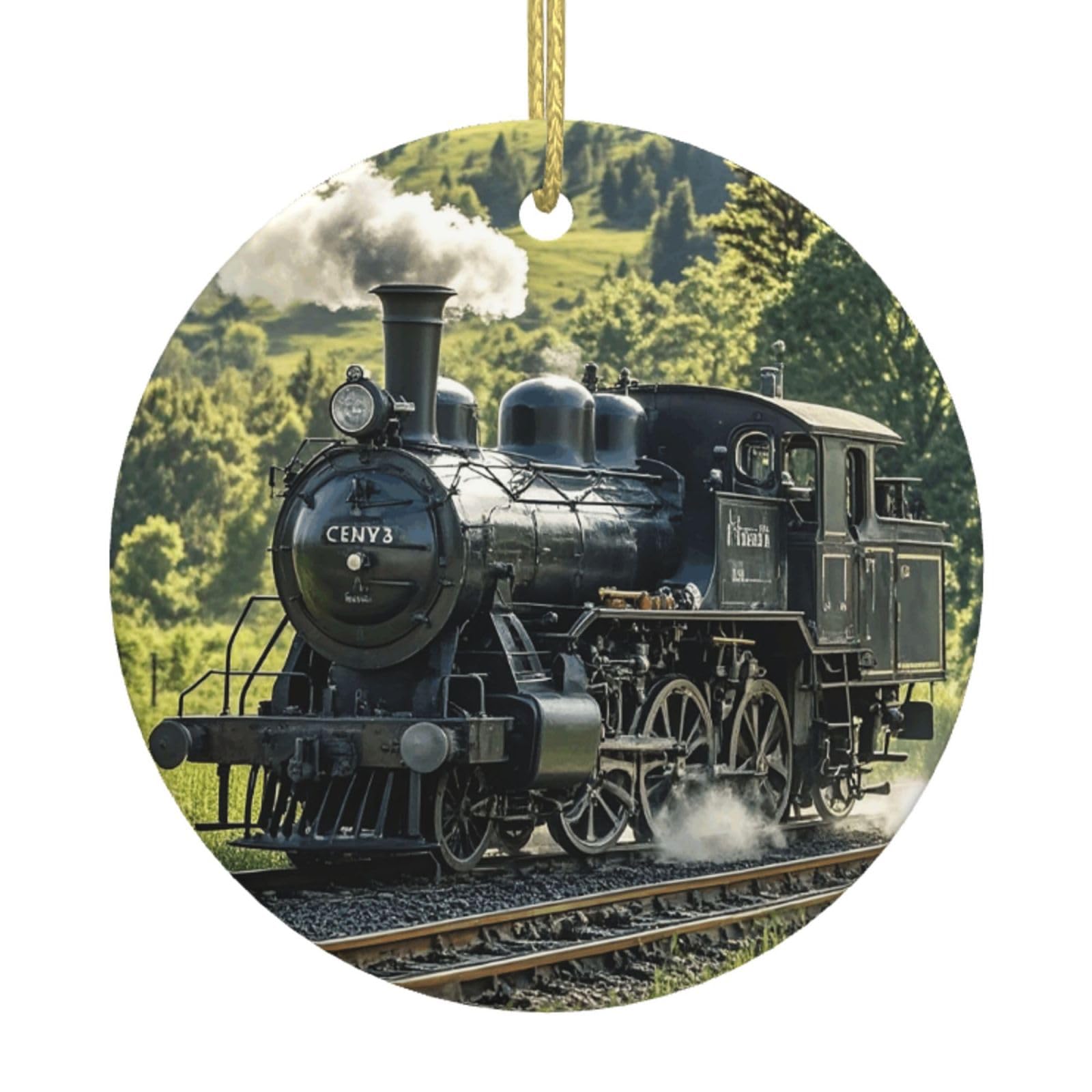 Christmas Ornaments Round Hanging Steam Train Ceramic Ornament Christmas Tree Decorations Ornament for Halloween Porcelain