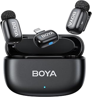 BOYA mini Microphone wireless for iPhone, 5g Ultralight, Lavalier Microphone, AI Voice Changer, 3-Level Noise Reduction, 30h Charging Case, Lapel Mic, Clip on Mic with Lightning Plug