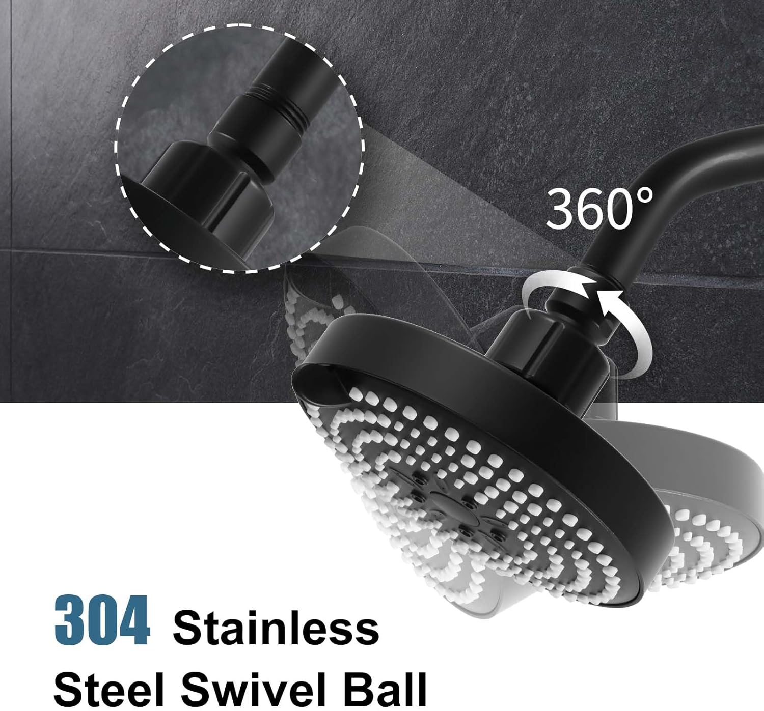 OFFO Shower Head, High Pressure Shower Head with 6 Mode, Fixed Showerheads for Strong Water Flow & Relaxing Shower Experience, Matte Black
