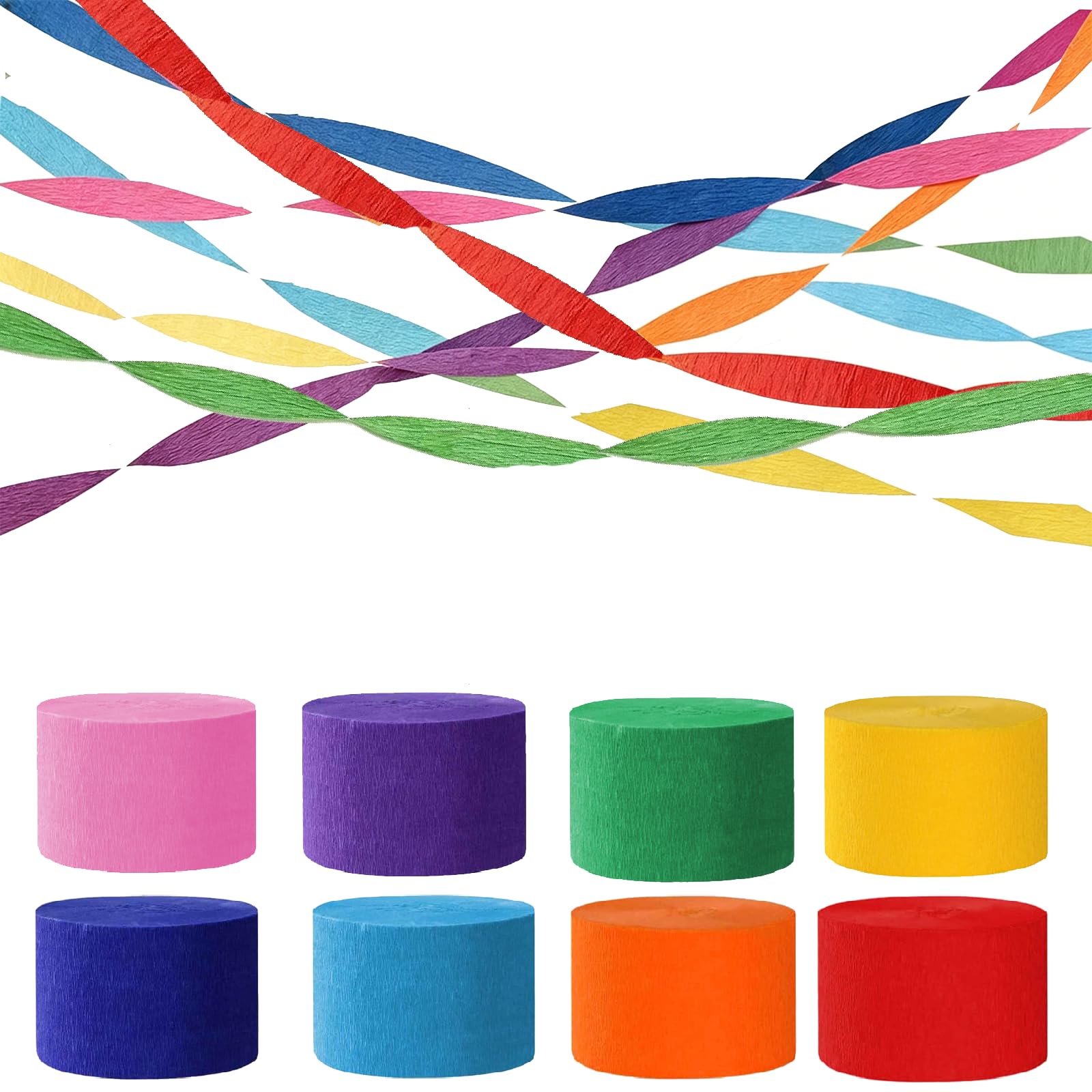 8 Rolls Rainbow Crepe Paper Streamers(Each Roll 25M x 4.5CM),Colourful Streamer for Wedding Birthday Party Decorations