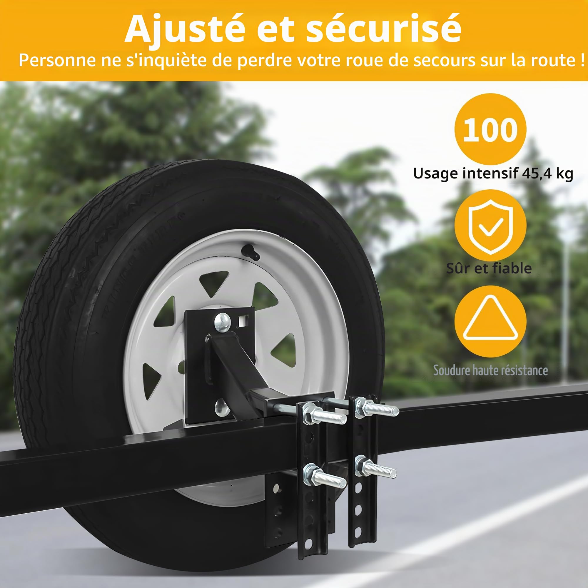 MaxxHaul 70214 Porte-pneu de secours pour remorque utilitaire, 25,4 cm et 30,5 cm, noir