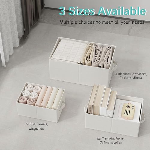 Miniatura 5 de XSNY11WM-3 Cajas de almacenamiento de tela para estantes, paquete de 3 contenedores plegables de tela, sistema organizador de armario con 2 asas,