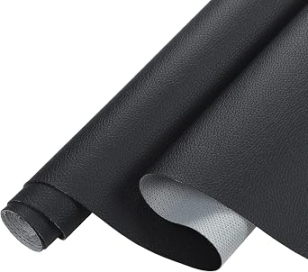 Picheng Lychee Faux Leather Fabric: 13.8 x 53Soft Black Faux Leather Roll | Lychee Texture Solid Color Faux Leather Sheets Marine Vinyl for Making Crafts Leather Earrings Bows Sewing DIY (Black)