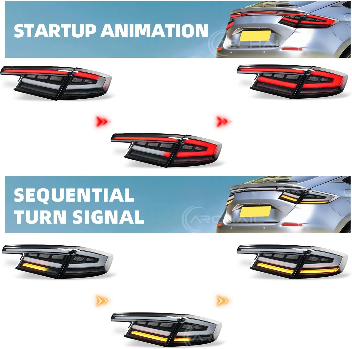 Archaic Tail Lights for 2022-2025 Civic Hatchback Type-R FL1 FL2 FL4 FL5,Taillights Assembly for 11th Gen Civic w/Animation DRL/Sequential Turn Signal,Pair